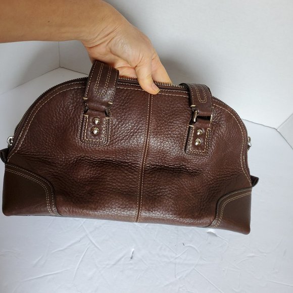 Coach Hamptons Pebbled Leather Dome Satchel Handbag F13963 Brown - Picture 8 of 11